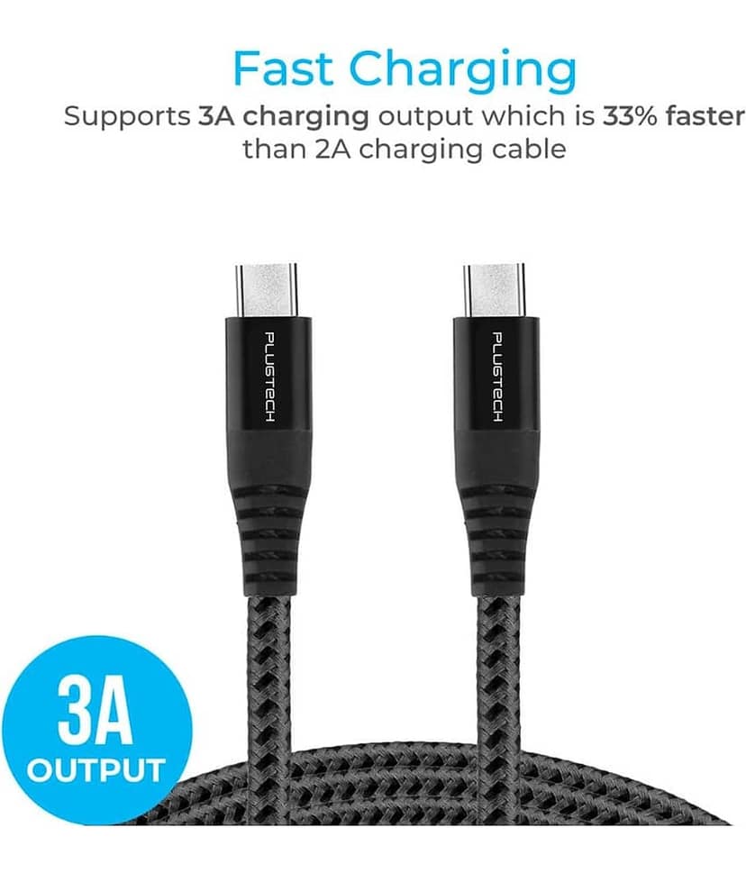 Plugtech Type-C to Type-C Braided Cable - Fast Charging, Durable, 1m USB-C Cable for Android, MacBook, iPad & More view 2