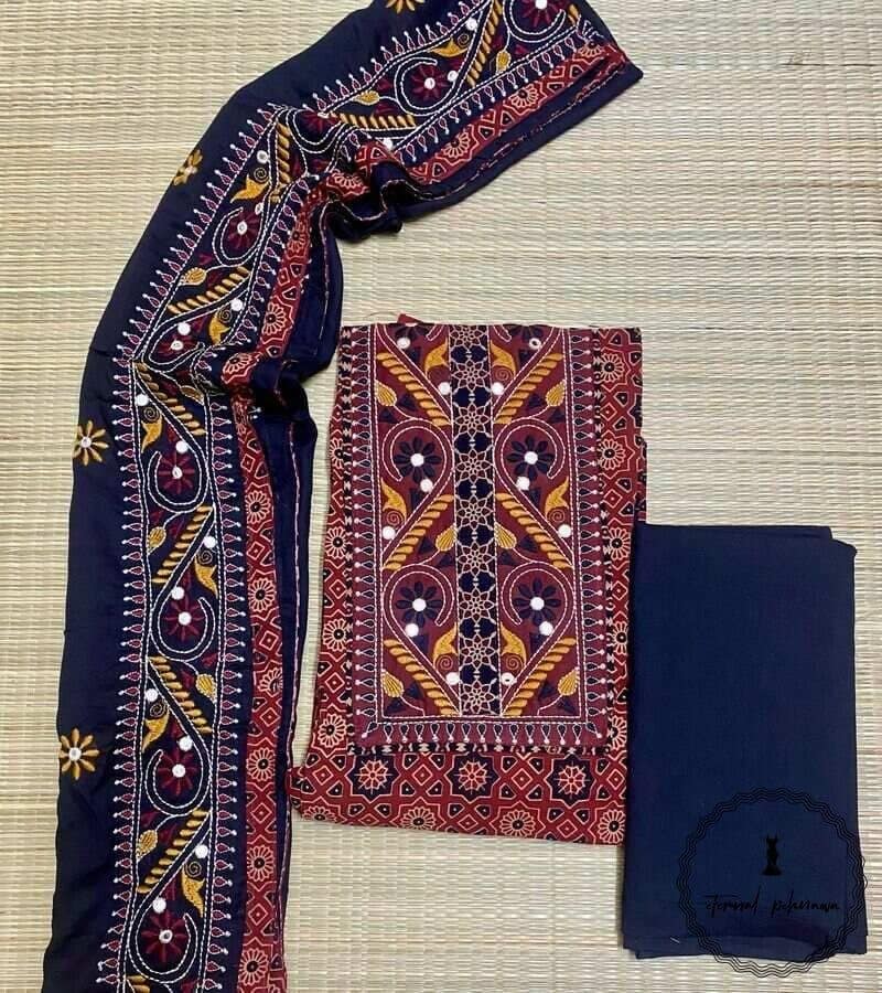 Ajrakh Print with Gujarat Gamthi Full Embroidery Suit view 7
