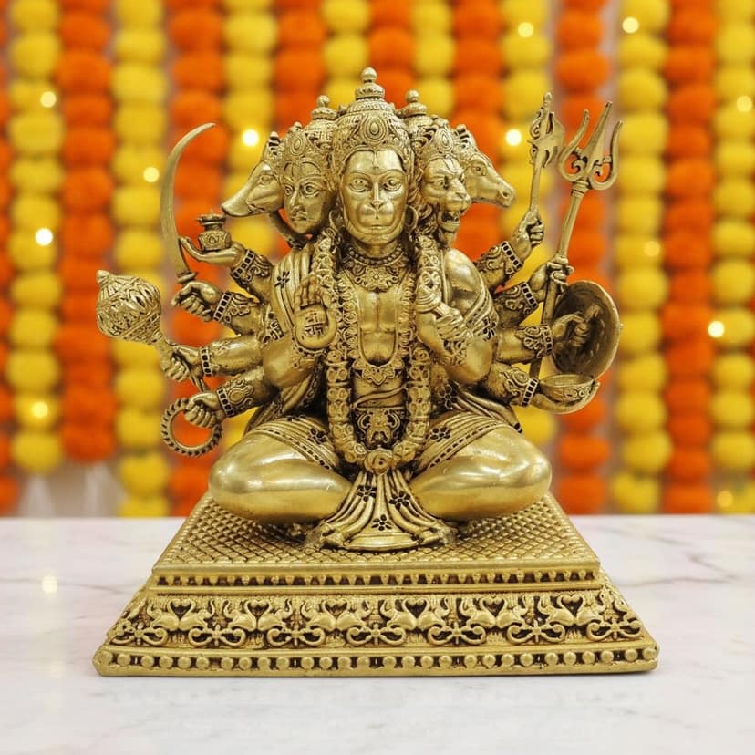 Brass Panchmukhi Hanuman Religious Idol | Temple Decor, Height : 6 Inch (BSMAS1736 I)