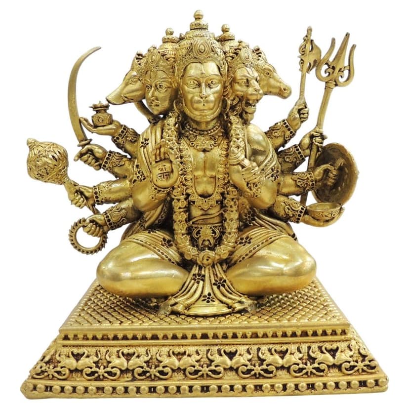 Brass Panchmukhi Hanuman Religious Idol | Temple Decor, Height : 6 Inch (BSMAS1736 I) view 2