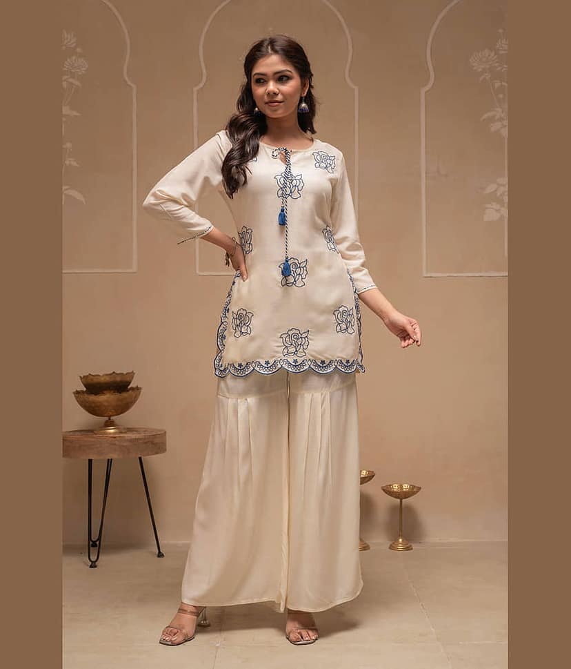 Juniper Women Tunic With Trousers Co-Ord Set ( Off White )