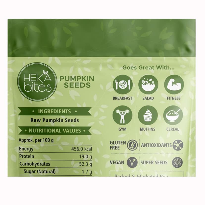 Heka Bites Raw Pumpkin Seeds Protein and Fiber Rich Superfood - 250G (Pack of 1) | Source of Magnesium, Zinc and Potassium | Seeds for Weight Loss | Diet Snacks view 2