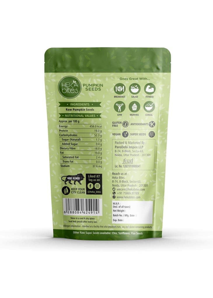 Heka Bites Raw Pumpkin Seeds Protein and Fiber Rich Superfood - 250G (Pack of 1) | Source of Magnesium, Zinc and Potassium | Seeds for Weight Loss | Diet Snacks view 3