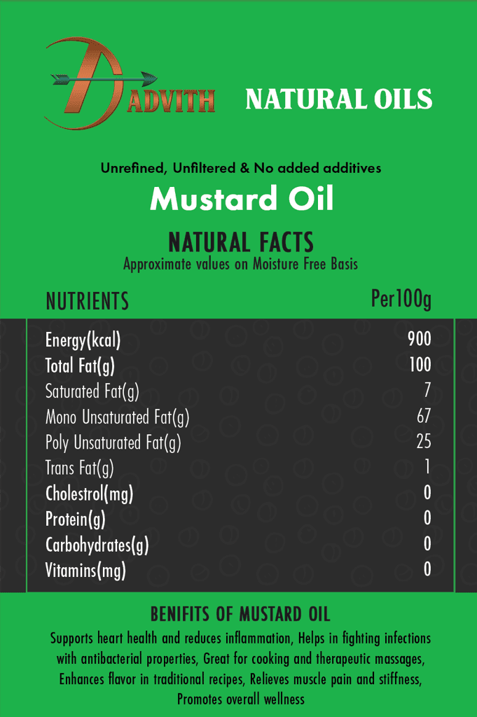 Advith Natural Oils Wood/Cold Pressed Mustard Oil, 1 Litre view 3