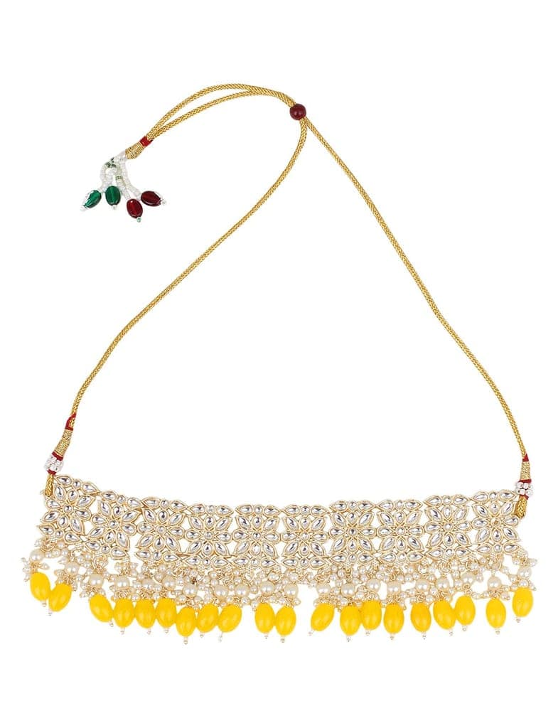 Cardinal Yellow Color Onyx Kundan Gold Plated Choker Necklace Set view 2