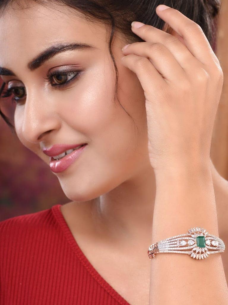 Rose Gold Toned Green AD Encrusted Statement Kada Bracelet view 3