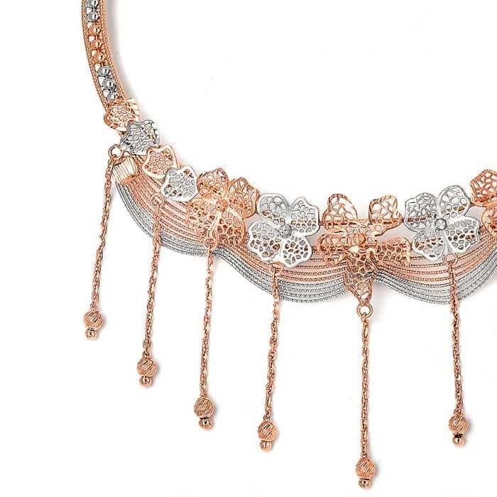 18K Two Tone Rose Gold Silver Dazzling Necklace Set view 5