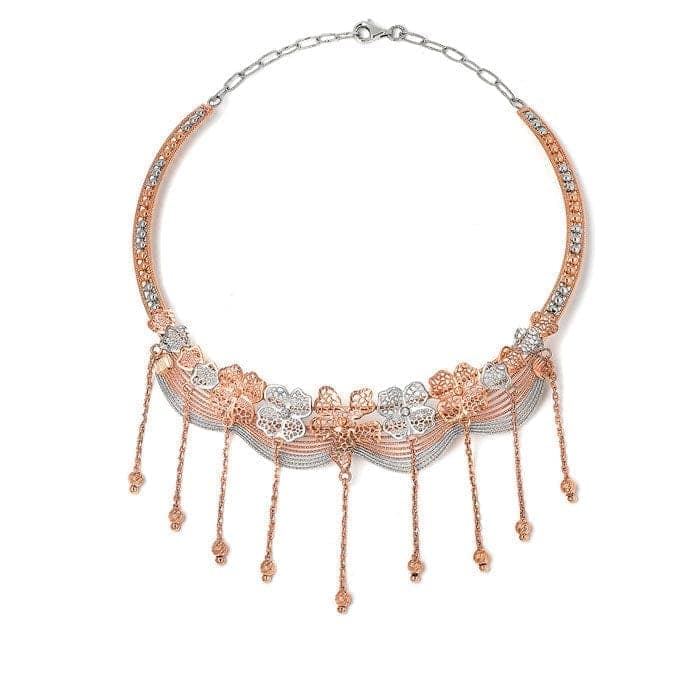 18K Two Tone Rose Gold Silver Dazzling Necklace Set view 6