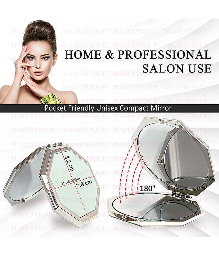 Majestique Dual Side Hexaglitter Pocket Mirror, Distortion-Free, Compact Folding - Multicolor view 2
