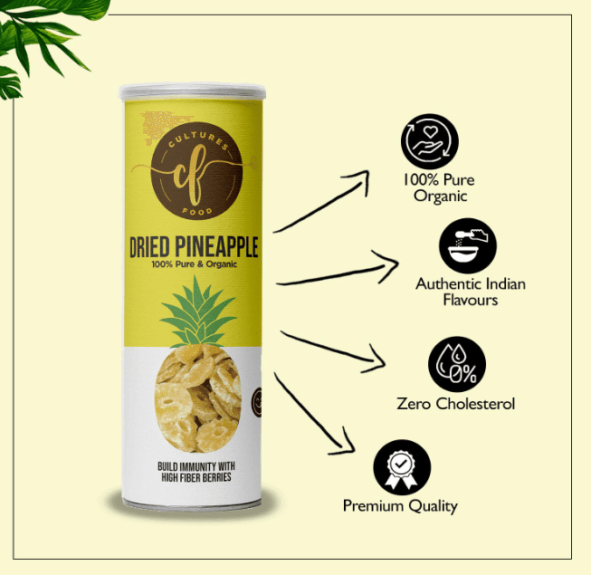 Cultures Food Pure Organic Dried Pineapple 200g, Rich In Fiber, Vitamine C, Collagen, Immunity Booster, Zero Cholesterol, Zero Trans Fat, Boost Skin Health, Gluten Free, Improve Blood Circulation view 4