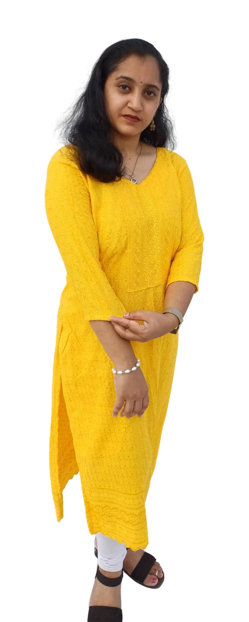 Mom and Me Rayon Chikankari Kurta/Kurti for Women, Soft, Casual Wear, No Bottom, Colours: Black, Maroon, Navy Blue, Pink, Red, White, Yellow, Sizes: S, M, L, XL, 2XL, 3XL (Large, Yellow) view 2