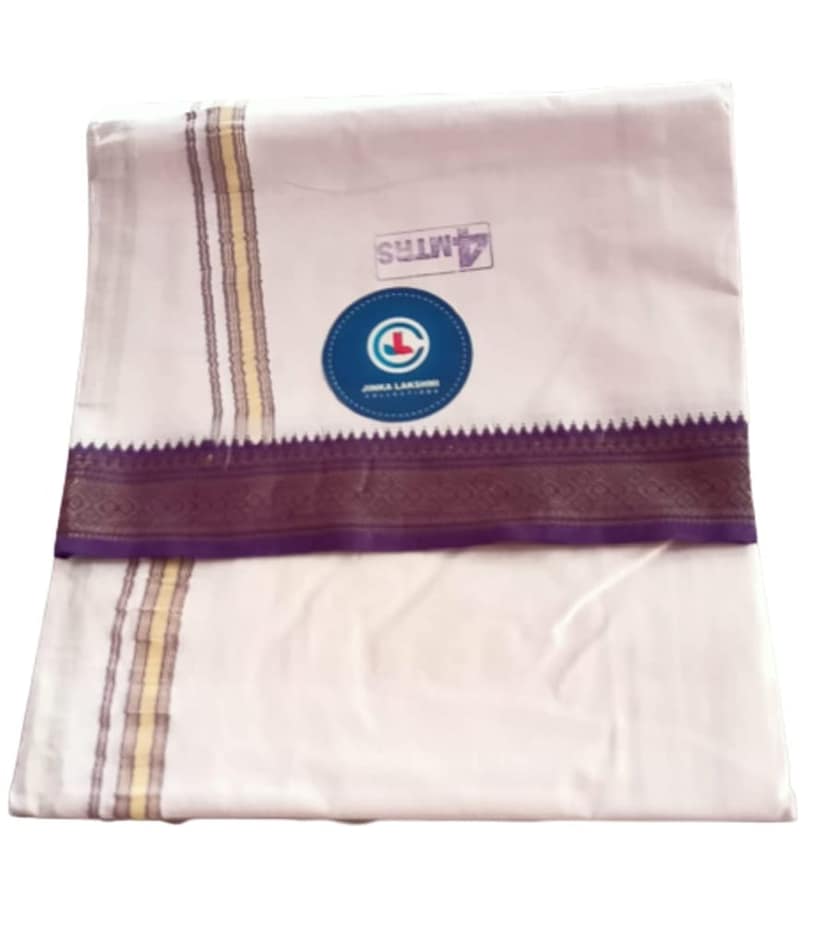 Jinka Lakshmi Collections 100% Handloom Cotton Dhoti With Big Borders Up and Down 4 Meters Unstitched Pack of 2 (Multicolor-8) view 4