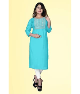 HAYA - Light Blue Rayon Women's Straight Kurti ( Pack of 1 )