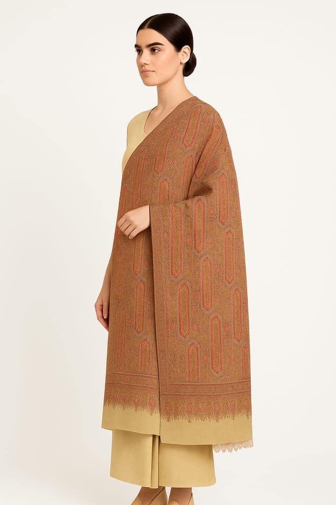 Kashmiri Handmade Shawl wih flowral design view 3