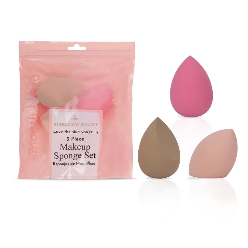 BUNGALOW BEAUTY Face powder Brush Set | Angled Blush Brush, Face Flat Brush, Angled Foundatuon Brush, Tapered Brush, Dual Sided Brow Brush | 5pc Set and Blending Sponge set of 3 pcs view 7