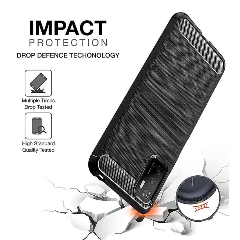 Faircost for Xiaomi Poco M3 Pro Carbon Fiber Hybrid Armor Shock Proof TPU Back Cover- Black view 3