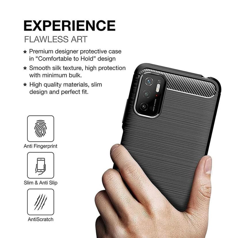 Faircost for Xiaomi Poco M3 Pro Carbon Fiber Hybrid Armor Shock Proof TPU Back Cover- Black view 4