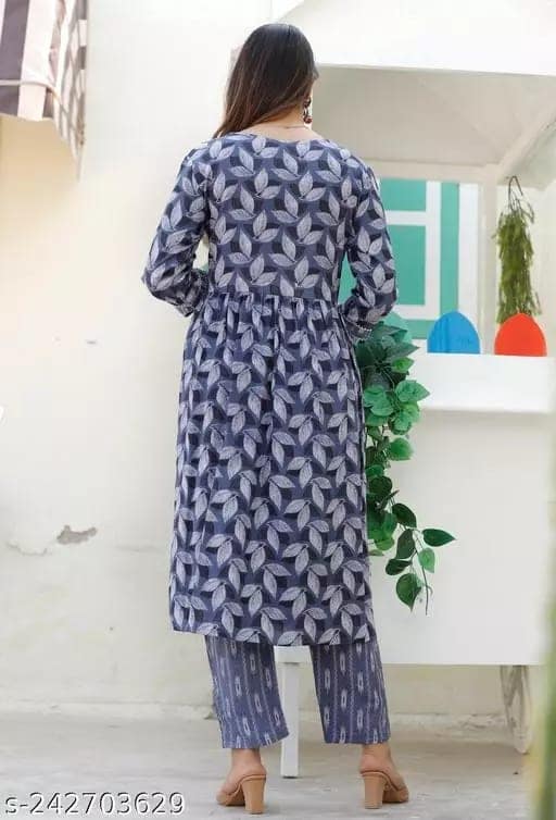 Alia Wear Rayon Floral Printed Kurta Pant Set Trending Alia Bhat Design ( Grey) view 3