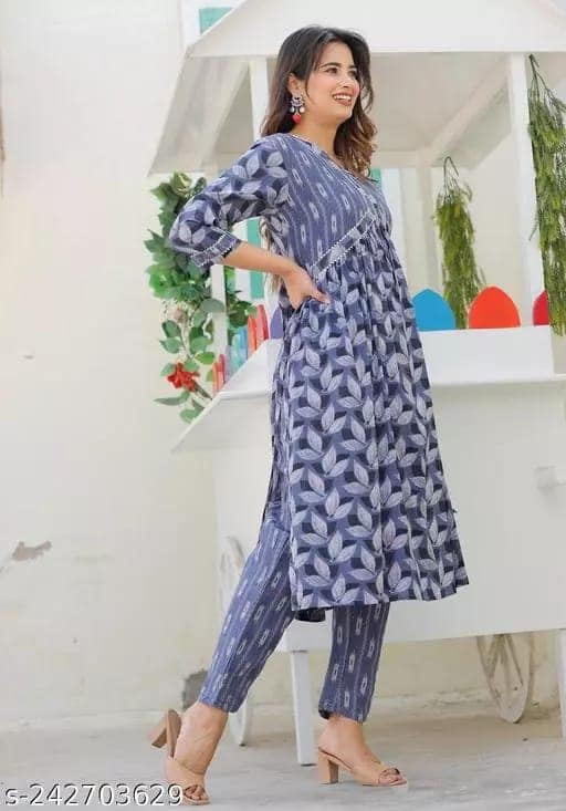 Alia Wear Rayon Floral Printed Kurta Pant Set Trending Alia Bhat Design ( Grey) view 4