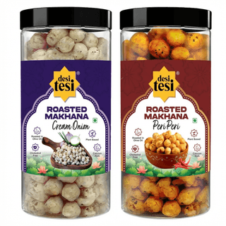 Roasted Makhana Combo – Peri Peri & Cream & Onion | Premium Crunchy Fox Nuts - 150 gm - Two snack jars