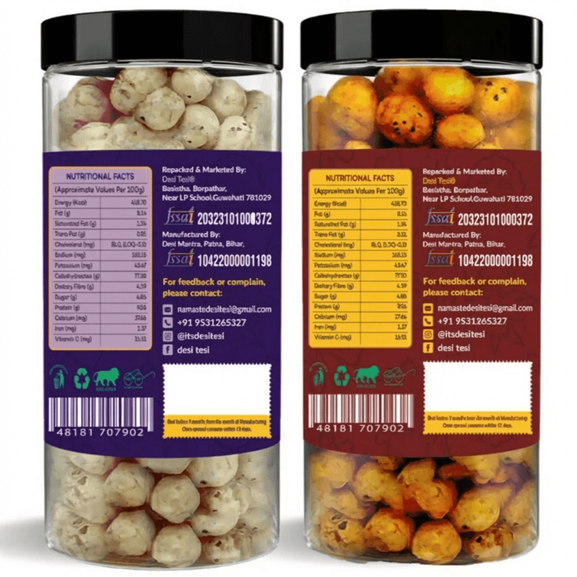 Roasted Makhana Combo – Peri Peri & Cream & Onion | Premium Crunchy Fox Nuts - 150 gm - Two snack jars view 3