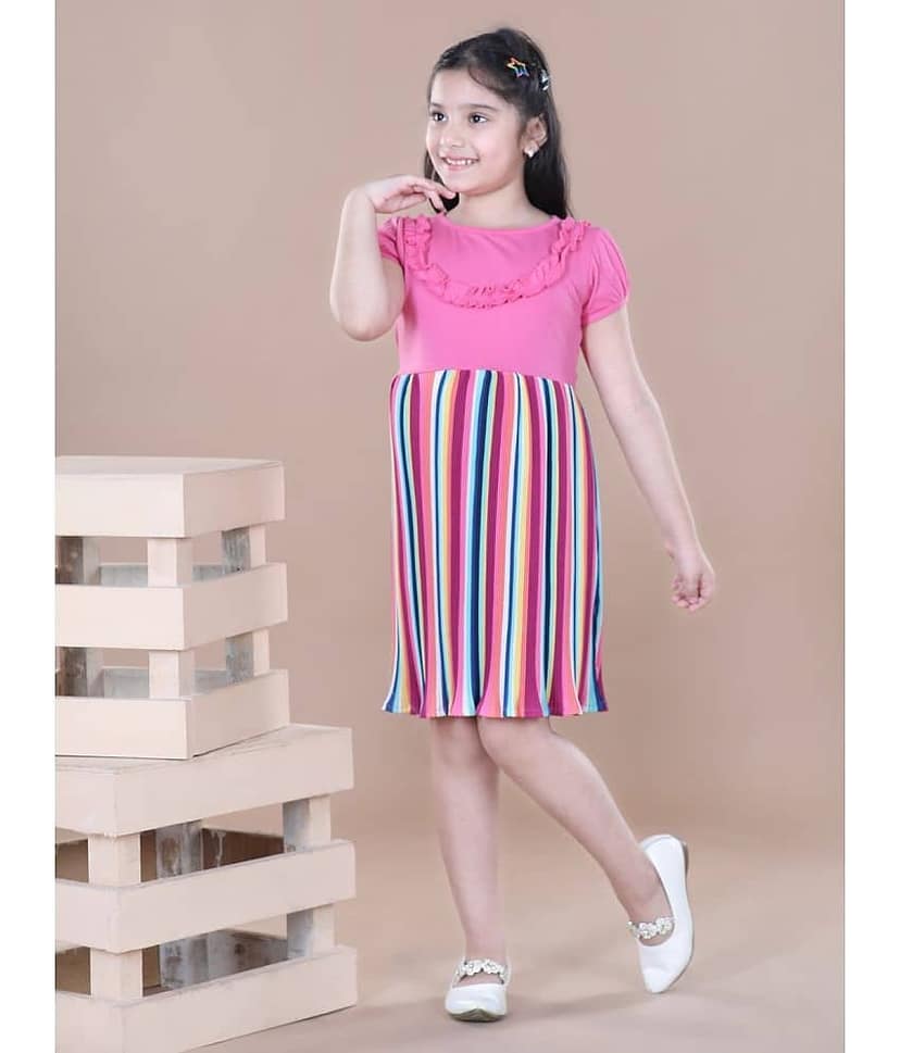 StyleStone 100% Cotton Fit And Flare Dress For Girls ( Pack of 1 , Multicolor ) view 2
