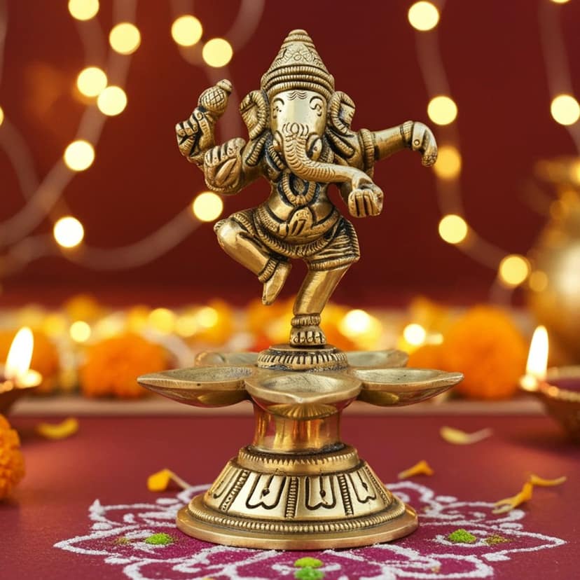 Brass Dancing Ganesha Oil Lamp Deepak - Auspicious Deepak for Temple & Home, Height : 6 Inch (BSMAS1169 A)
