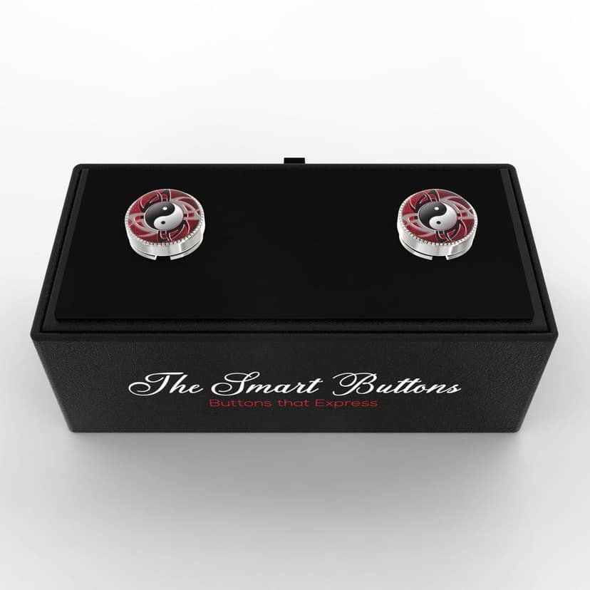 The Smart Buttons - White Gold Colour Plated Shirt Button Cover Cufflinks for Men - Peaceful Ying And Yang Design Pattern view 3