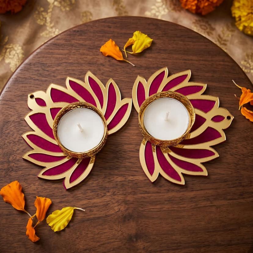 Set of 4 Lotus Design Acrylic Tea Light Candle Holders (PINK OR RED) view 3