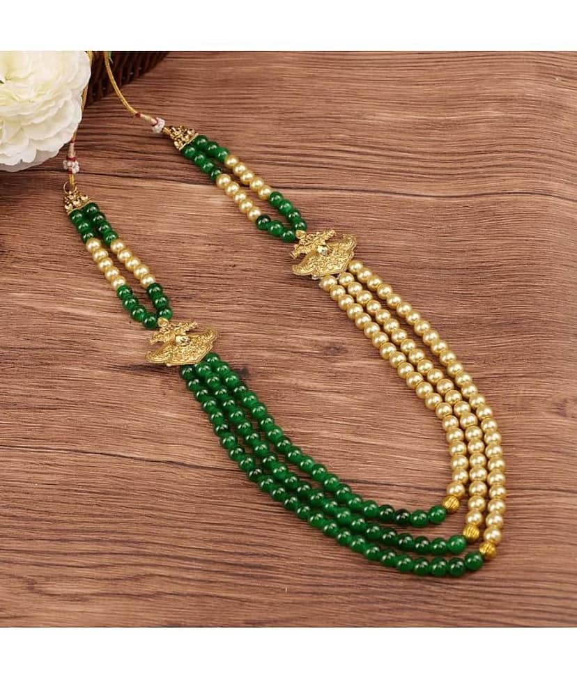 pearl beads Dulha groom sherwani Necklace/Moti Mala for Men for wedding | Exquisite Groom Mala | Perfect for Grooms view 2
