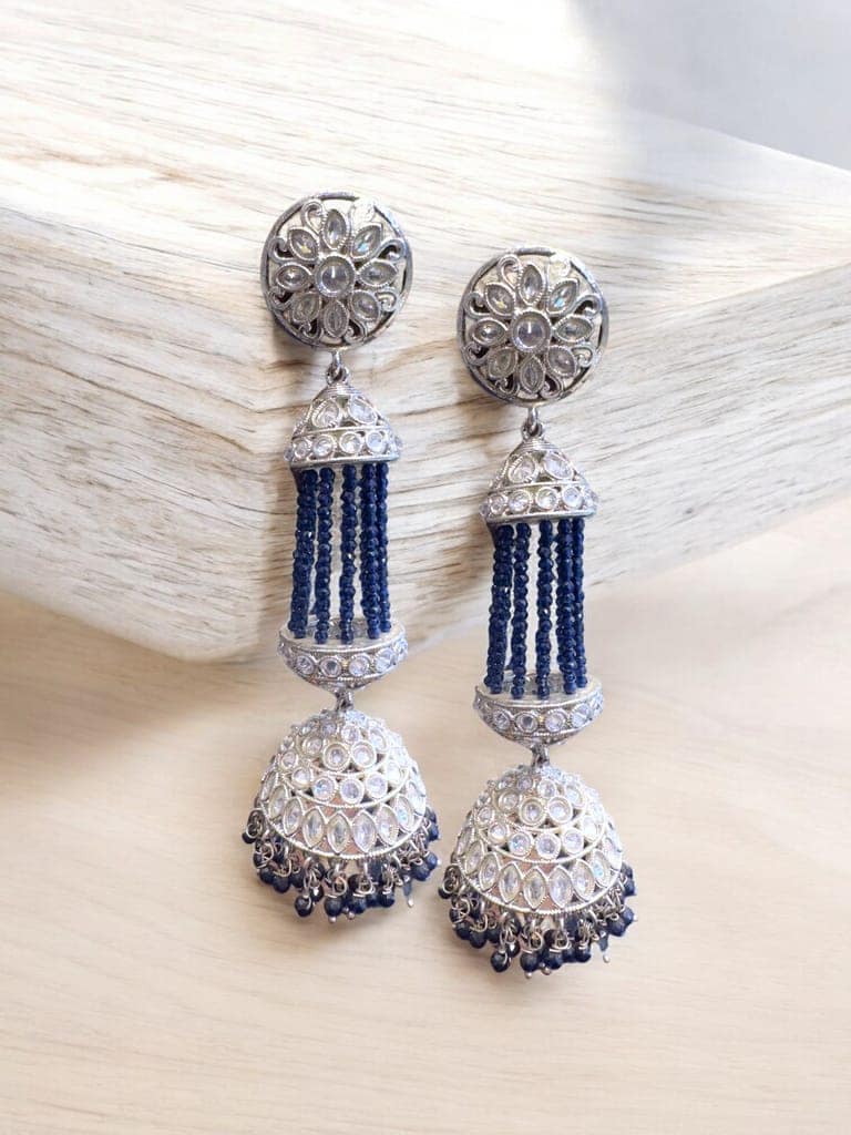 Beaded Silver Jhumka Earrings By Dia Art Jewels view 3