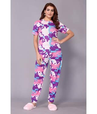NightBlue Purple Crepe Women's Nightwear Nightsuit Sets ( Pack of 1 )