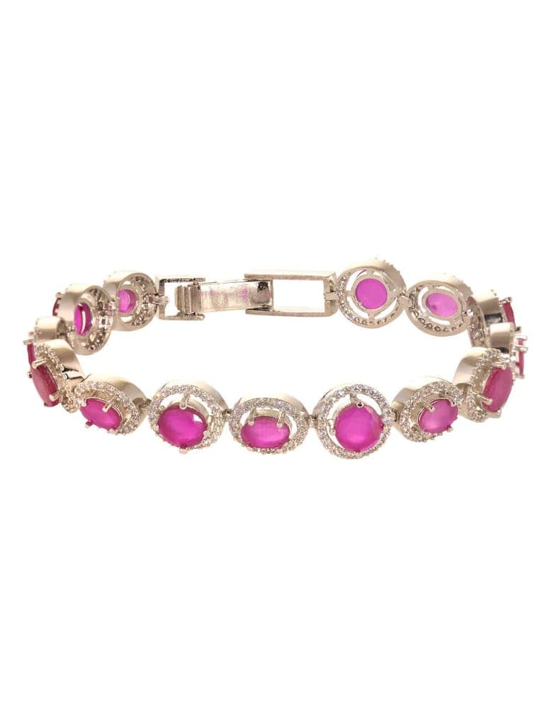 White Silver Plated Red Oval AD Studded Link TennisBracelet view 2