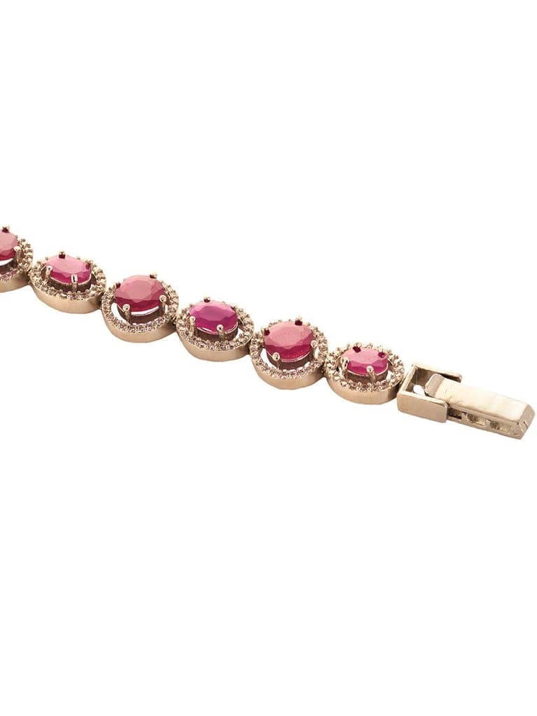 White Silver Plated Red Oval AD Studded Link TennisBracelet view 4