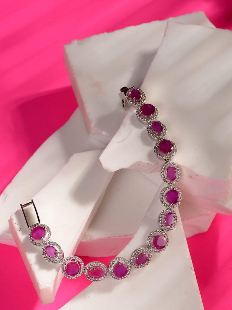 White Silver Plated Red Oval AD Studded Link TennisBracelet view 6