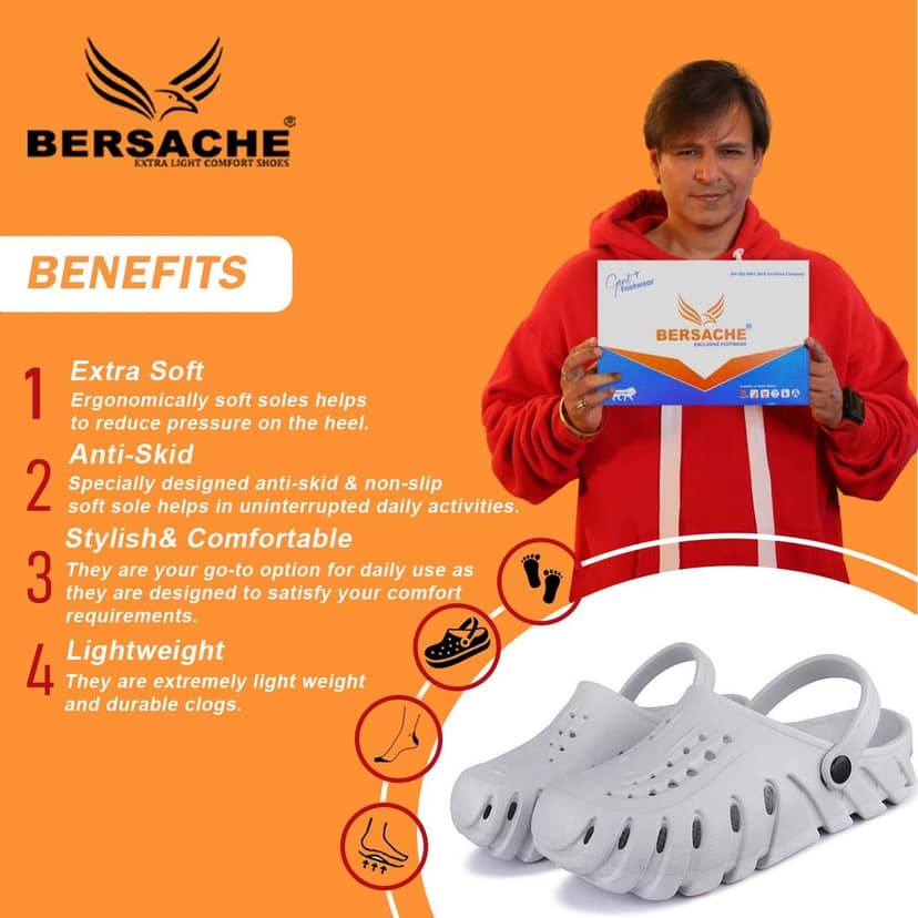 Bersache Extra Soft Classic Casual with Back Strap Regular wear with Ultra Soft & Flexibility Technology Clog for Men's view 2