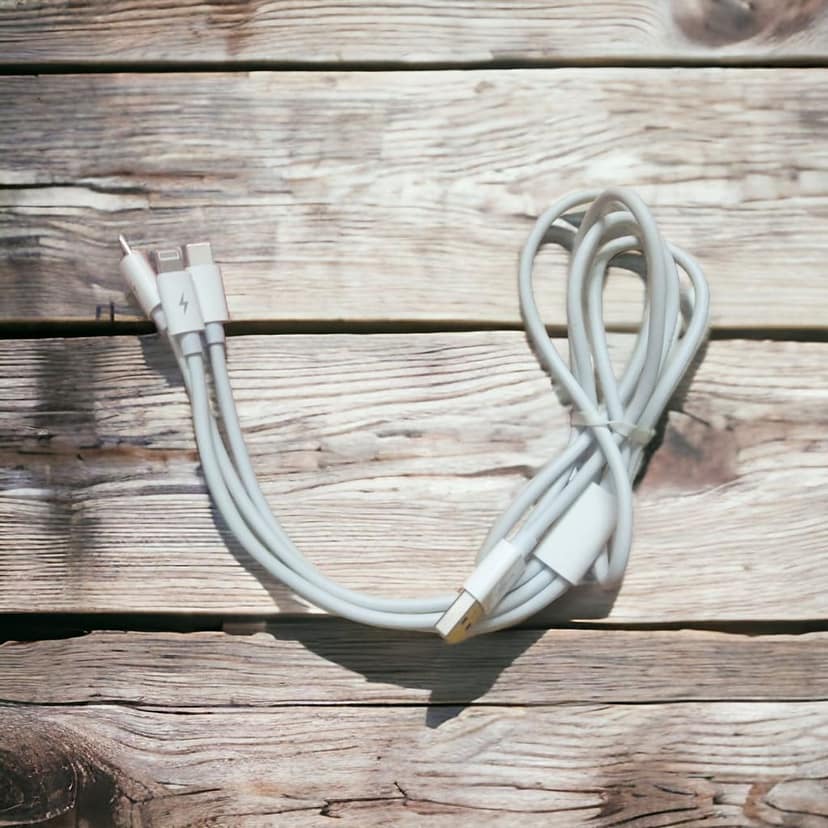 3.4 AMP 3in1 CABLE FOR CHARGING MICRO USB , TYPE C AND IPHONE, WHITE COLOR view 2