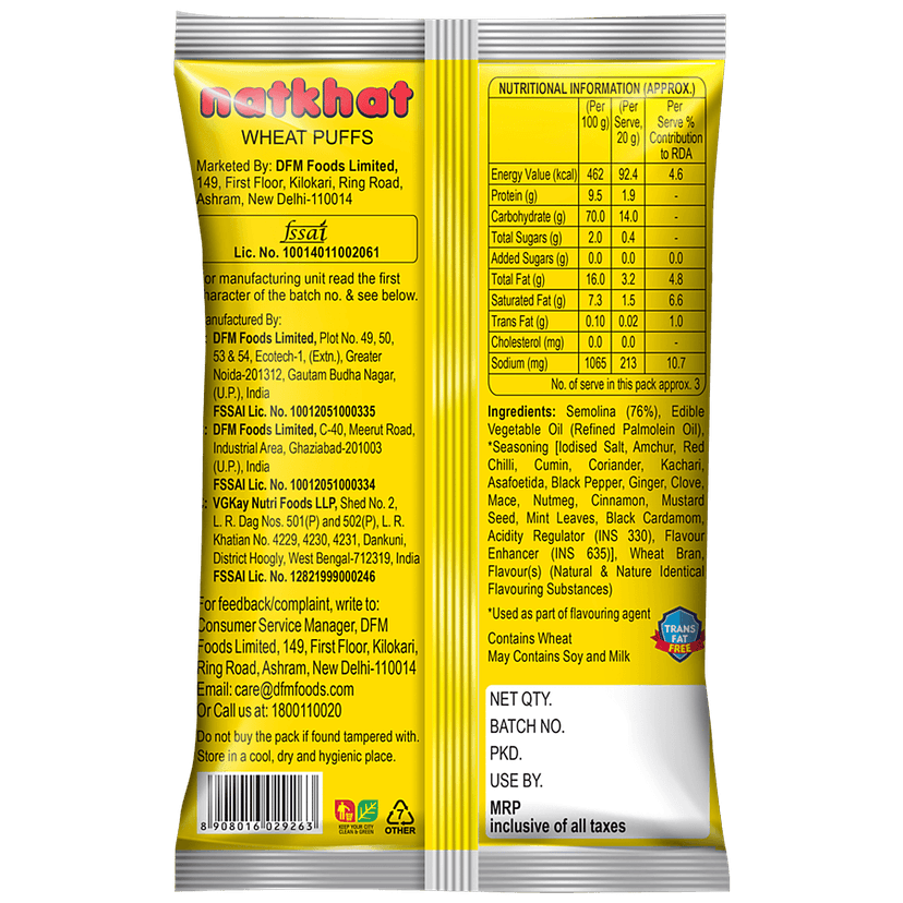 Crax Natkhat Classic Wheat Puffs Namkeen - Ready To Eat Savouries, 63 G view 2