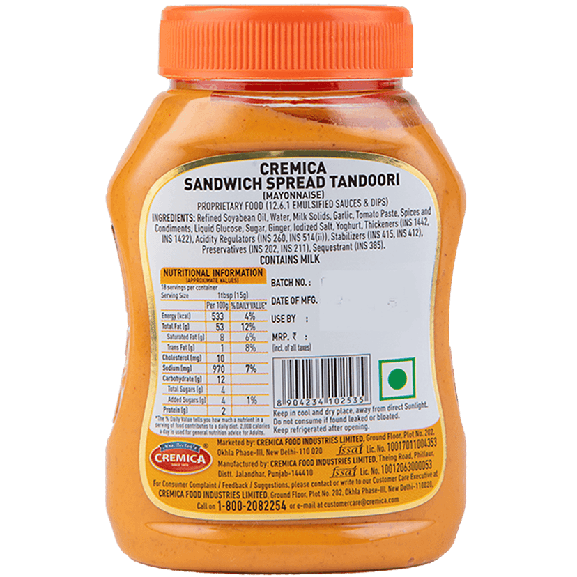 Cremica Mayo - Tandoori Sandwich, 275 G Bottle view 2