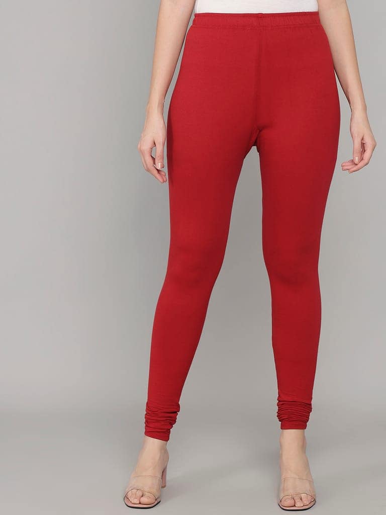 SOFT COLORS Women's Skinny Fit Ethnic Wear Churidar Leggings (Maroon) view 3
