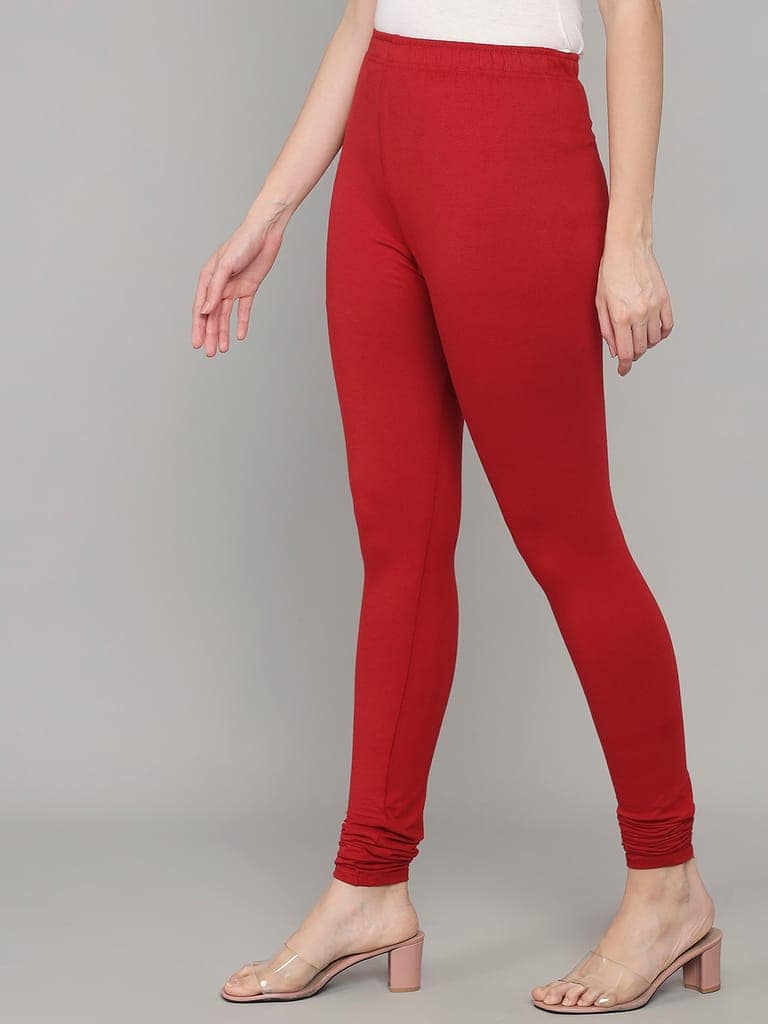 SOFT COLORS Women's Skinny Fit Ethnic Wear Churidar Leggings (Maroon) view 4