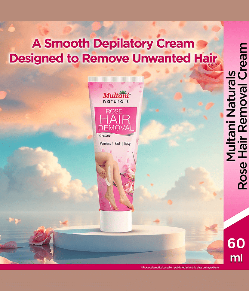 Multani Naturals Rose Painless Hair Removal Cream for WomenHydratingÂ Gentle & SmoothÂ Normal Skin 60ml (Pack of 3) view 2