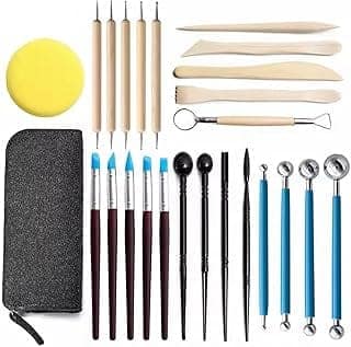 INOG Clay Tools, 24pcs Polymer Clay Tools, Modeling Clay Sculpting Tools Set Pottery Tools with Air Dry Clay Tools Ball Stylus Dotting Tools Rock Painting Kit for Sculpture Pottery