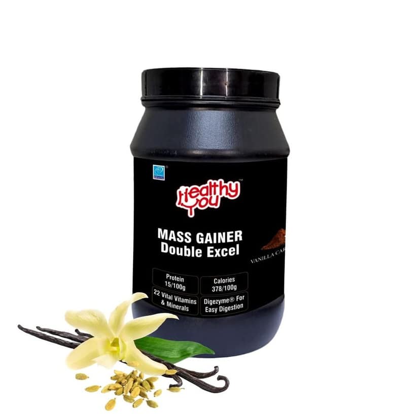 Healthy You Mass Gainer Double Excel | 13.5g Protein, 2.1g BCAA per 90g scoop| Improved Endurance and Muscle Recovery| Supports Weight Gain| Easy to Digest