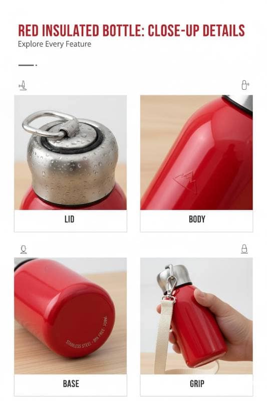 Insulated Stainless Steel Portable Water Bottle (Red, 500ml) | Leak-Proof Drinkware | Outdoor & Daily Hydration view 5