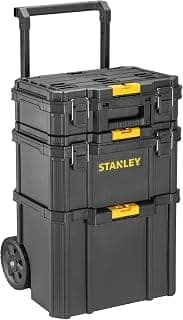 STANLEY STST83319-1 3-IN-1 Modular Rolling Tool Box, 45 Kg Load Capacity, Portable Workshop Solution, Auto-Lock Front Stacking Latches, Bi-Material (Top) & Telescopic Handle, Dimensions: 40x50.6x74 cm