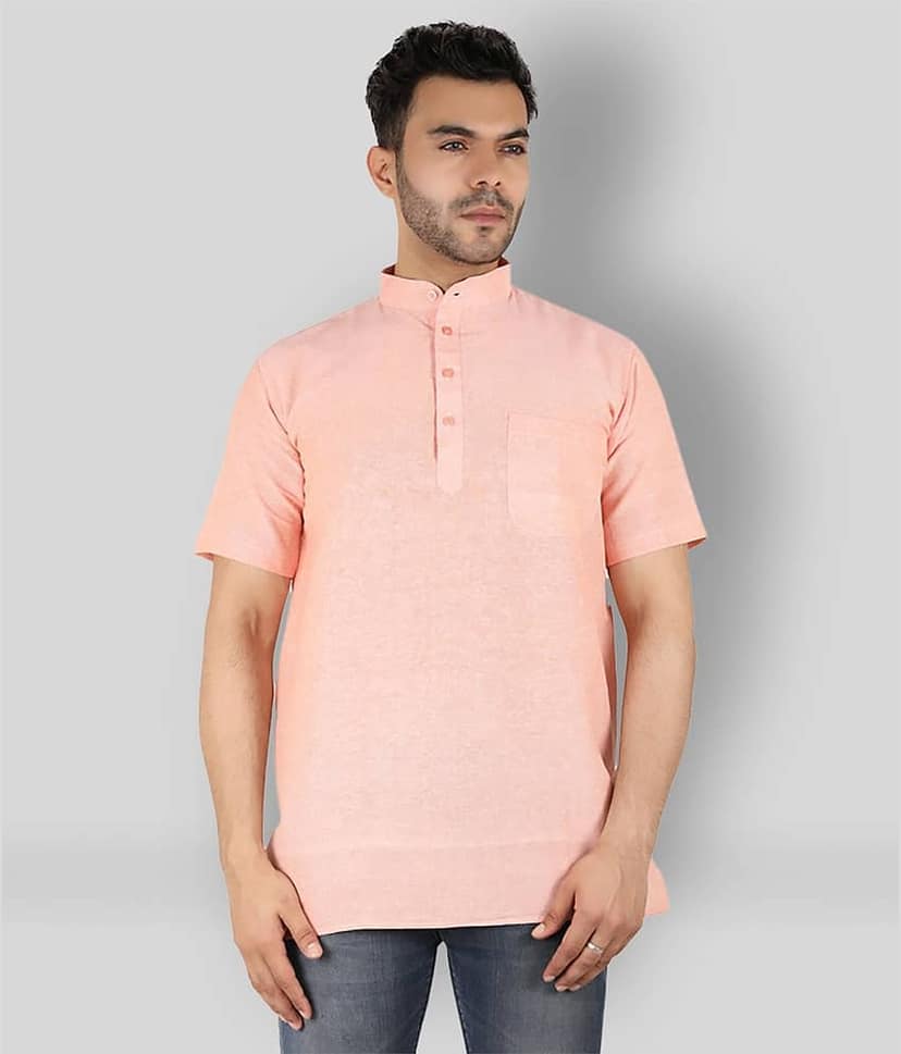 Latest Chikan - Peach Cotton Men's Shirt Style Kurta ( Pack of 1 )