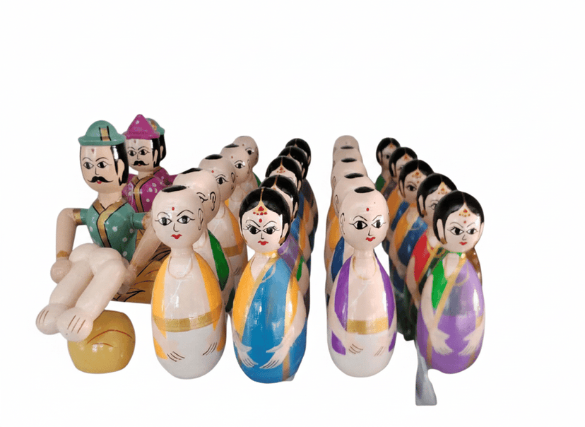 Handcrafted Wooden Indian Dolls - Traditional Attire- couple set view 2