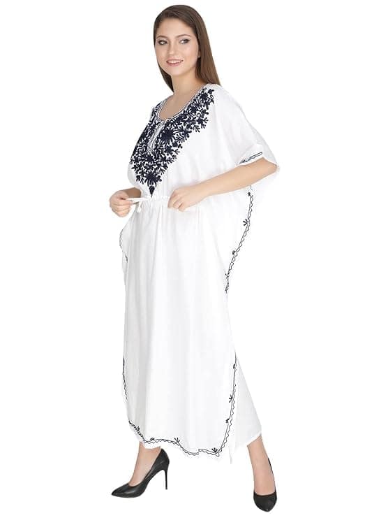 Women's Rayon Kaftan Dress Ladies Sleepwear Night Gown V-Neck Maxi Night Wear view 2