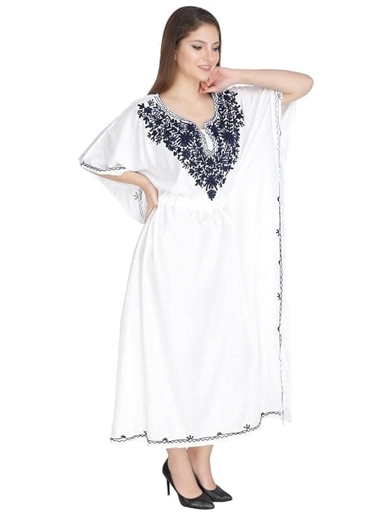 Women's Rayon Kaftan Dress Ladies Sleepwear Night Gown V-Neck Maxi Night Wear view 3